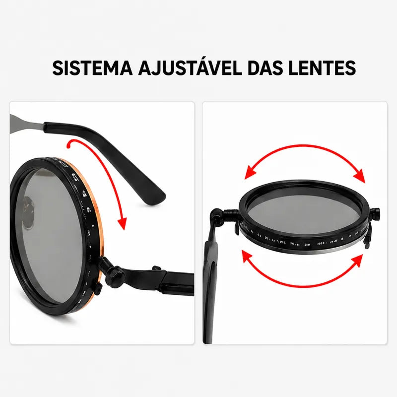 Sistema ajustável das lentes dos óculos de sol ND9, com rotação manual