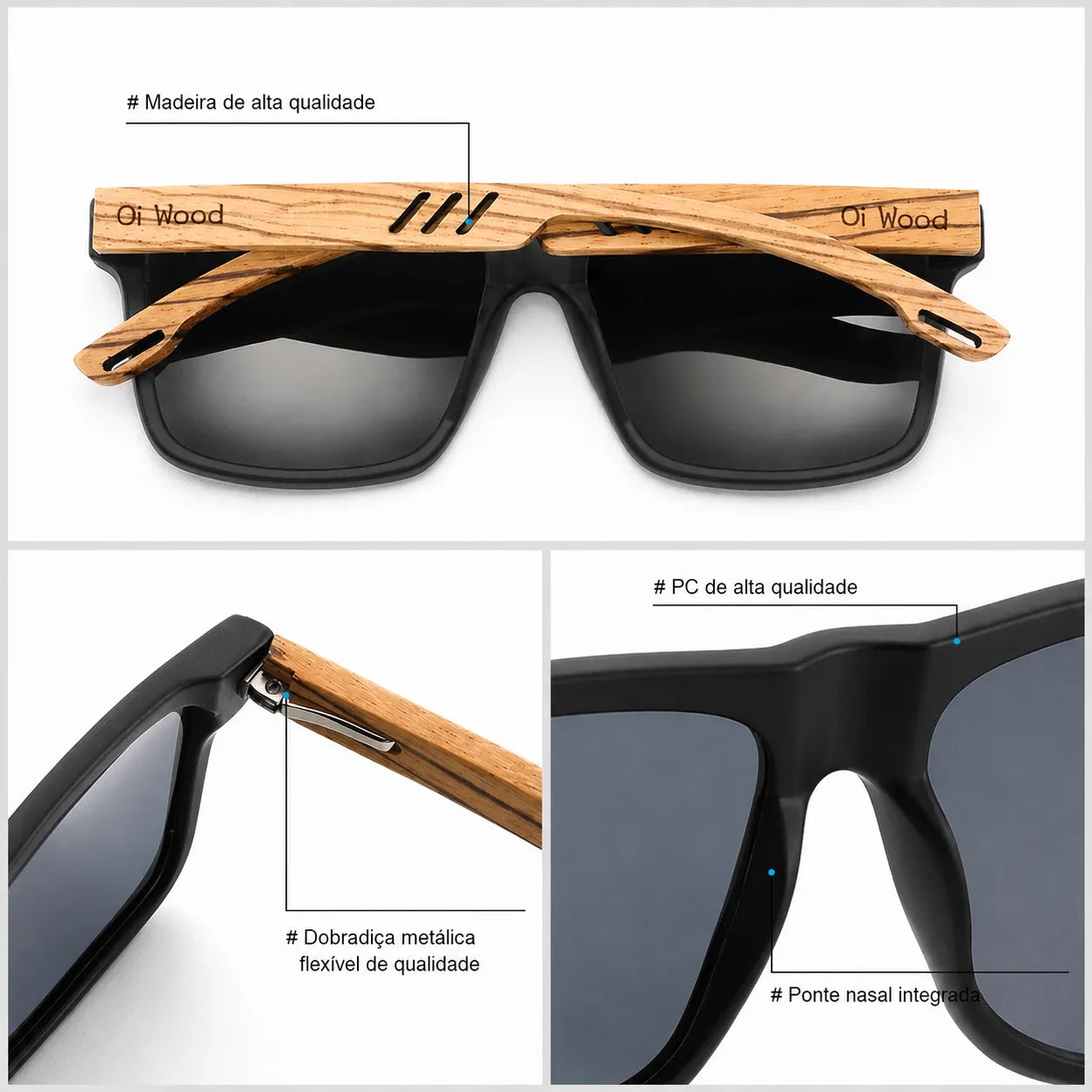 Óculos de Sol Masculinos Quadrados Polarizados UV400