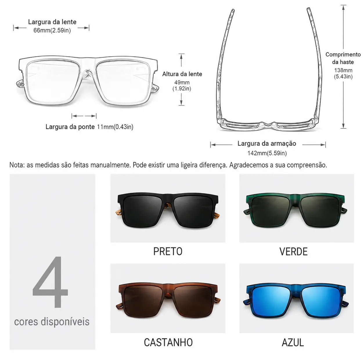 Óculos de Sol Masculinos Quadrados Polarizados UV400