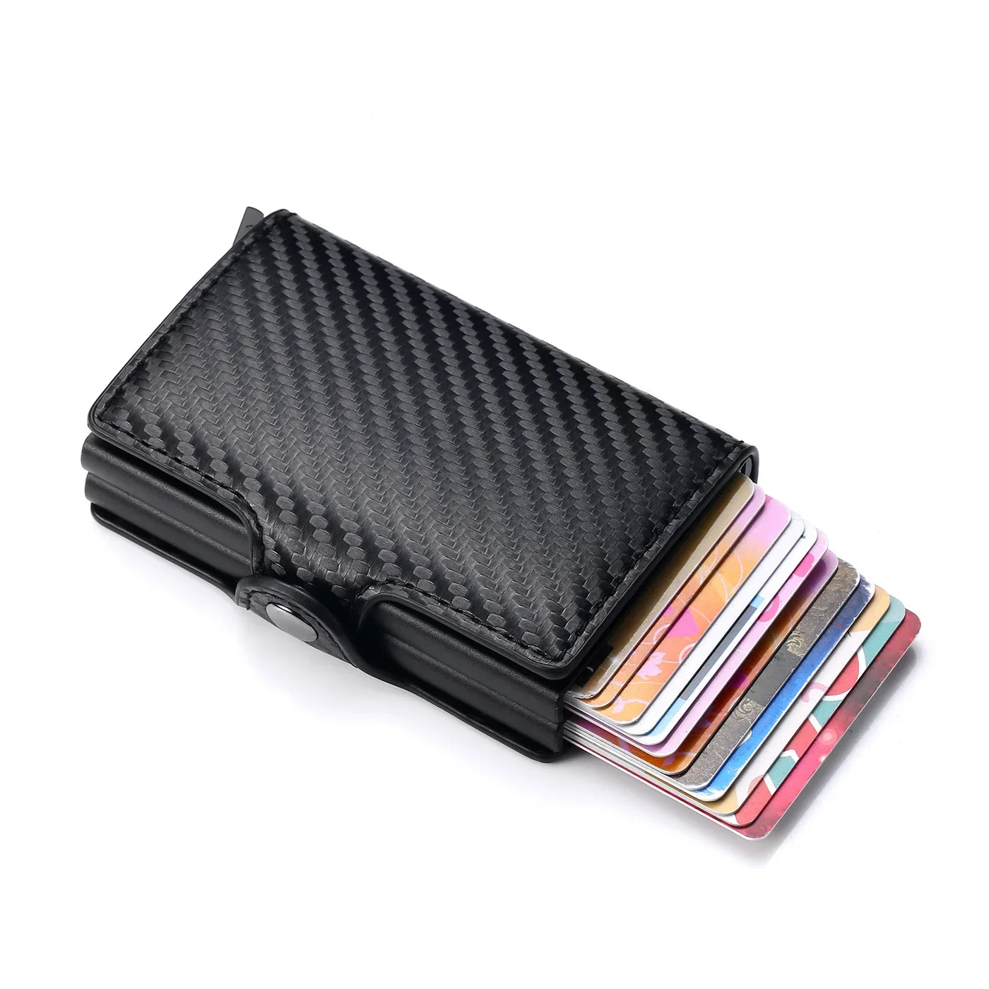 Carteira RFID slim para cartões com acabamento efeito carbono