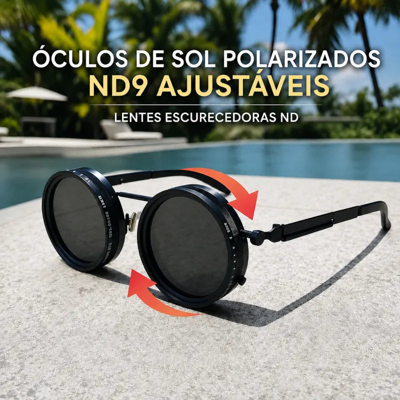 Óculos de sol redondos polarizados ND9 ajustáveis com lentes escurecedoras